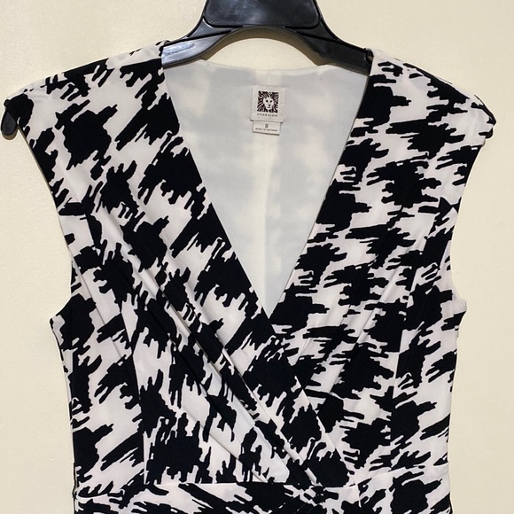 Anne Klein Sleeveless Houndstooth Dress, Faux Wrap Skirt Black & White Size 8 - Picture 4 of 12